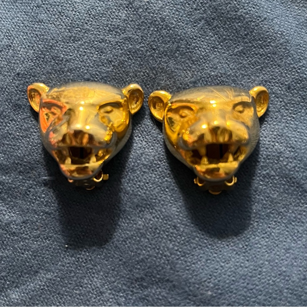 Gold Panther Head Earrings